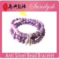 Unique Handmade Purple Raw Crystal Beaded 925 Leaves Charms Bracelet Necklace Beaded